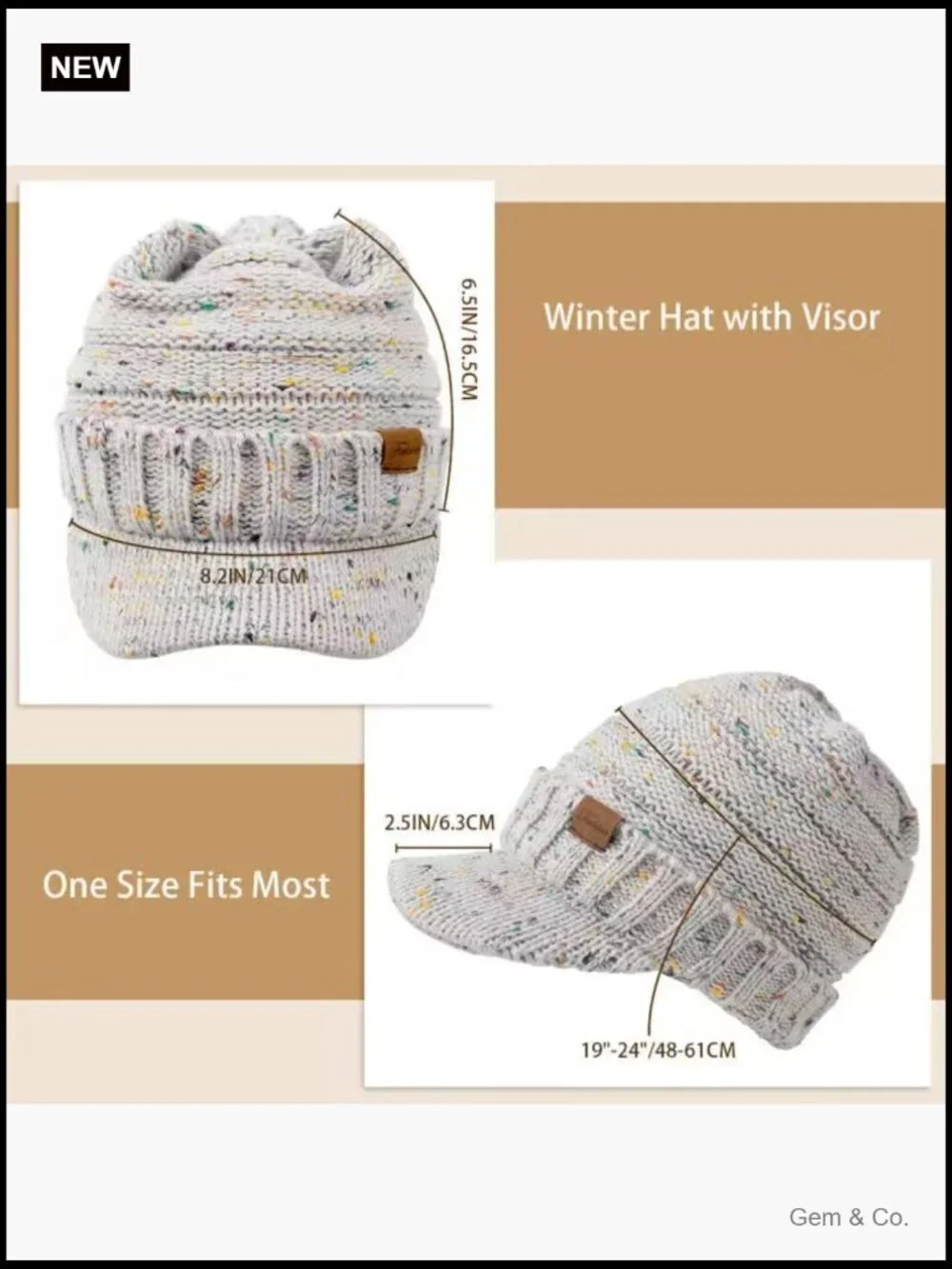 Women's Knit Beanie Hat with Visor - Warm Stretch Winter Hat